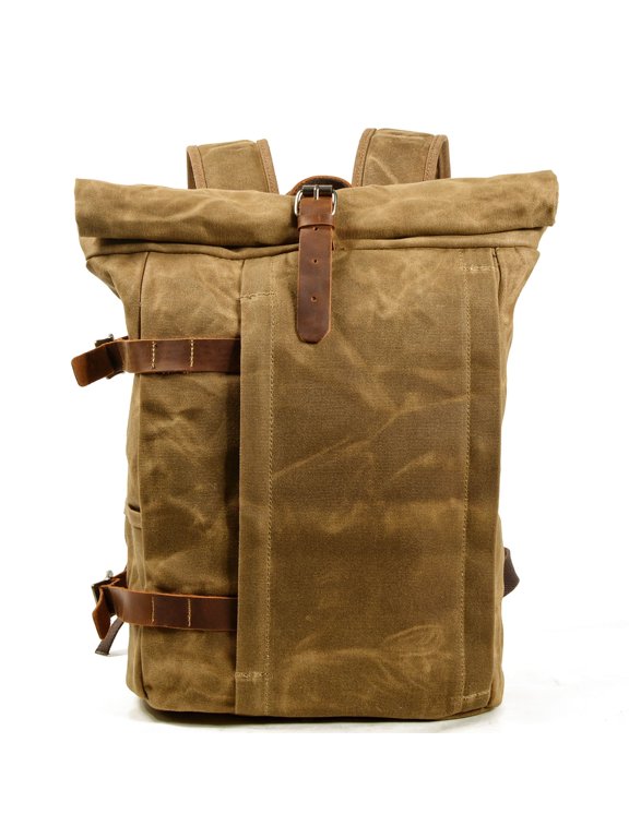 Anti-Theft Laptop Backpack - Water-Resistant Waxed Canvas & Pull-Up Leather, Multi-Functional Travel Hiking Bag