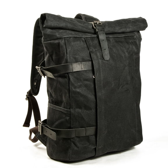 ISMART Anti-Theft Laptop Backpack - Water-Resistant Waxed Canvas & Pull-Up Leather, Multi-Functional Travel Hiking Bag