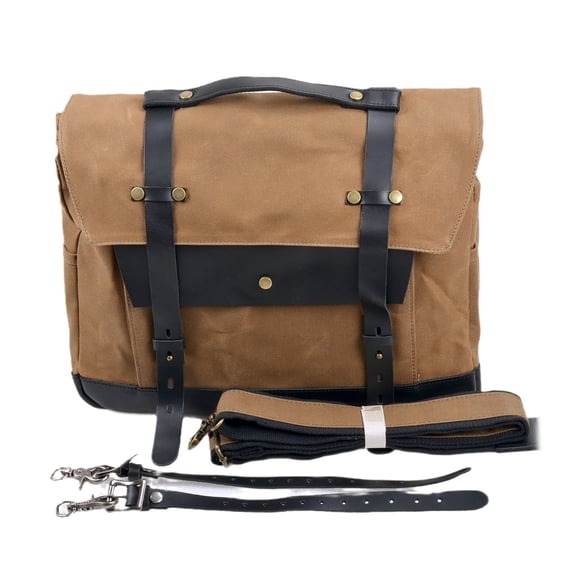 ISMART Leather Motorcycle Waterproof Saddlebag, Canvas Laptop Bag with Leather Strap