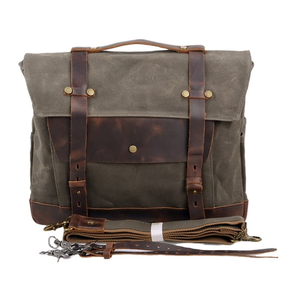 ISMART Leather Motorcycle Waterproof Saddlebag, Canvas Laptop Bag with Leather Strap
