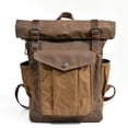 thumbnail image 1 of ISMART Vintage Waxed Canvas Backpack - Water-Resistant Travel Hiking Daypack with Leather Accents, Laptop Compartment for Men, Women, Students, 1 of 2