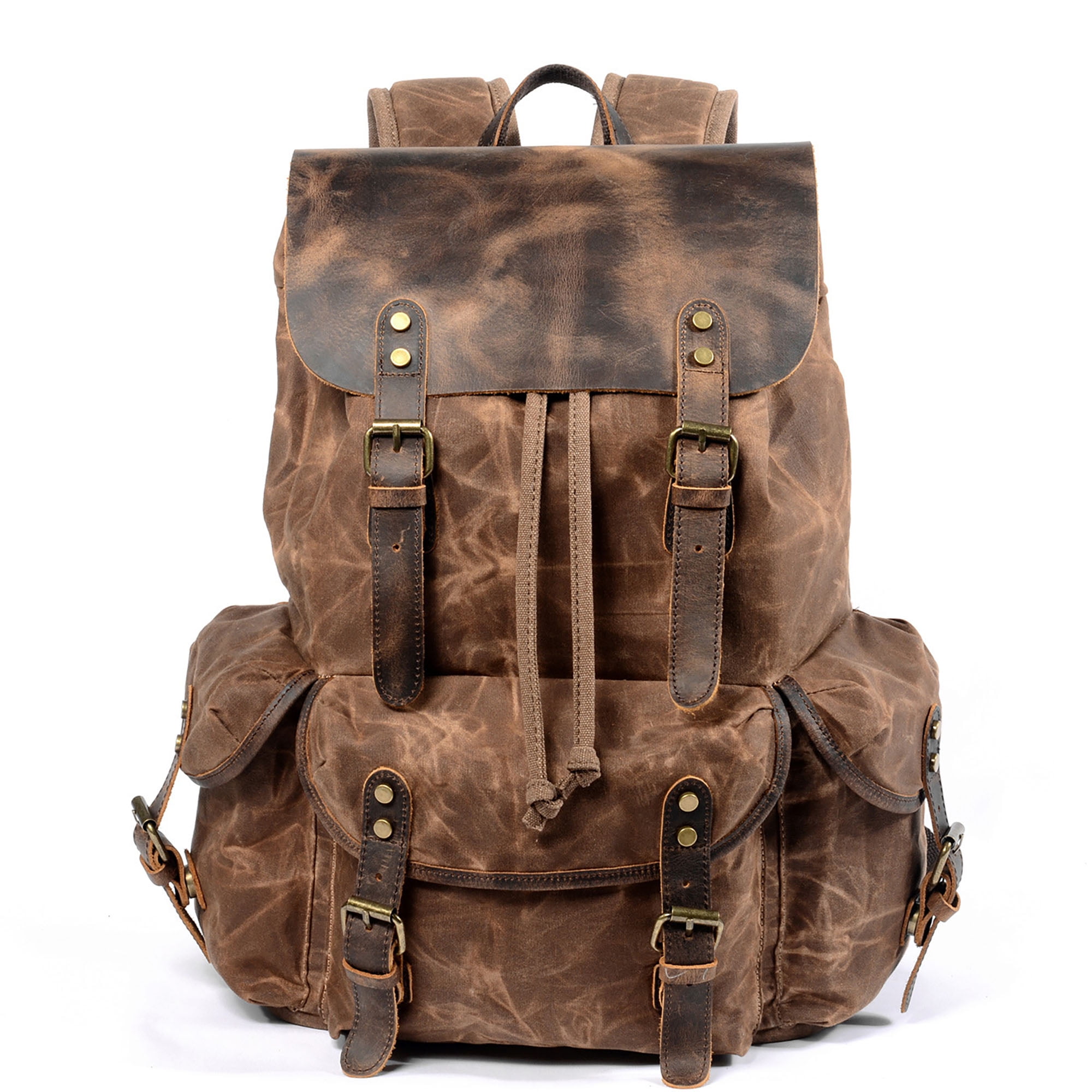 canvas leather stylish backpack Women's Brown And Purse Small Rucksack Bag With Zipper Canvas Rucksack Black / Buckled Canvas Backpack Field Green