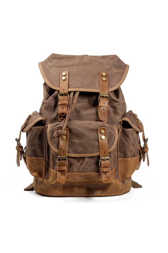 Waterproof Canvas & Genuine Leather Backpack, Travel, Hiking, School Bag