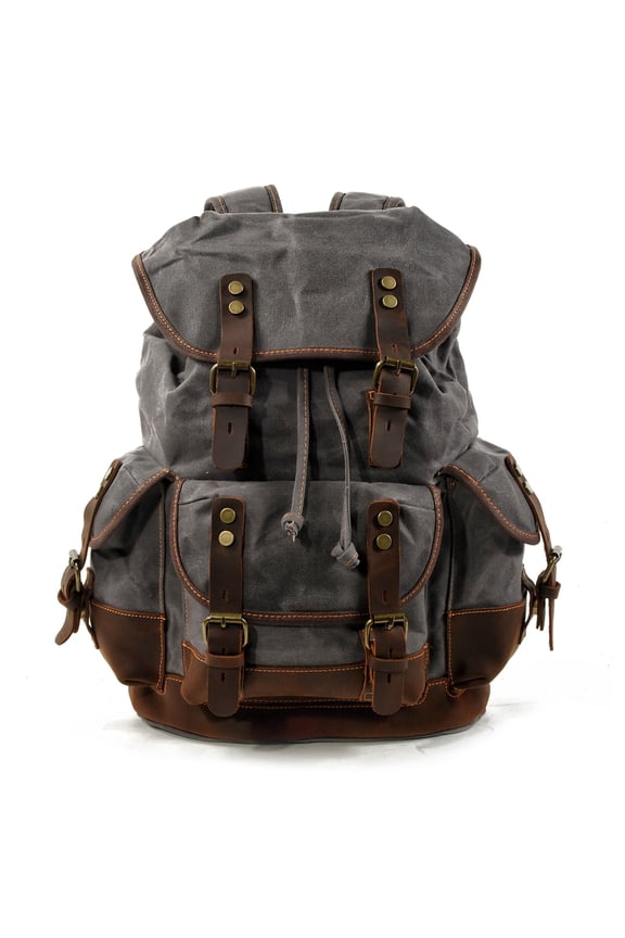 Waterproof Canvas & Genuine Leather Backpack, Travel, Hiking, School Bag
