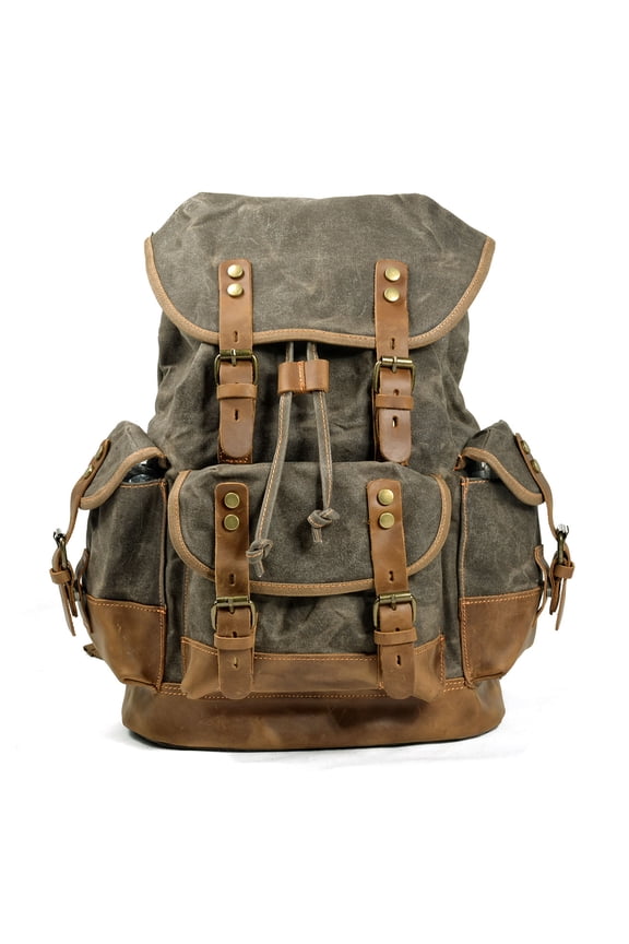 Waterproof Canvas & Genuine Leather Backpack, Travel, Hiking, School Bag