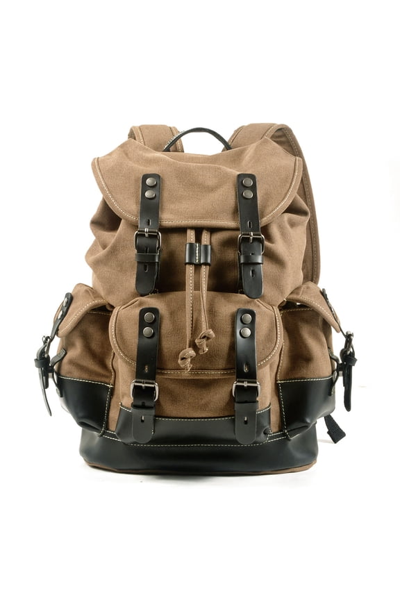 Waterproof Canvas & Genuine Leather Backpack, Travel, Hiking, School Bag