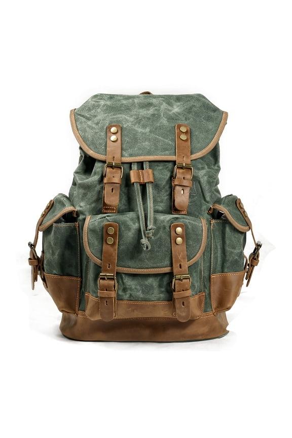 Waterproof Canvas & Genuine Leather Backpack, Travel, Hiking, School Bag