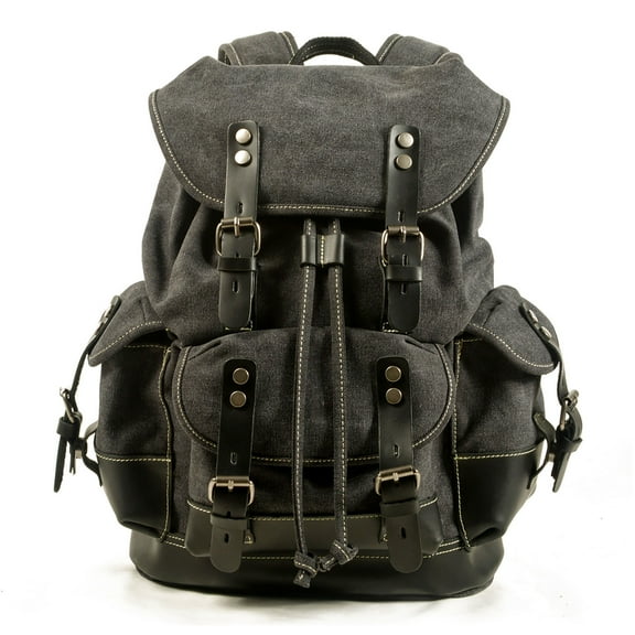 ISMART Waterproof Canvas & Genuine Leather Backpack, Travel, Hiking, School Bag