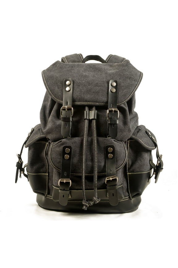 Waterproof Canvas & Genuine Leather Backpack, Travel, Hiking, School Bag