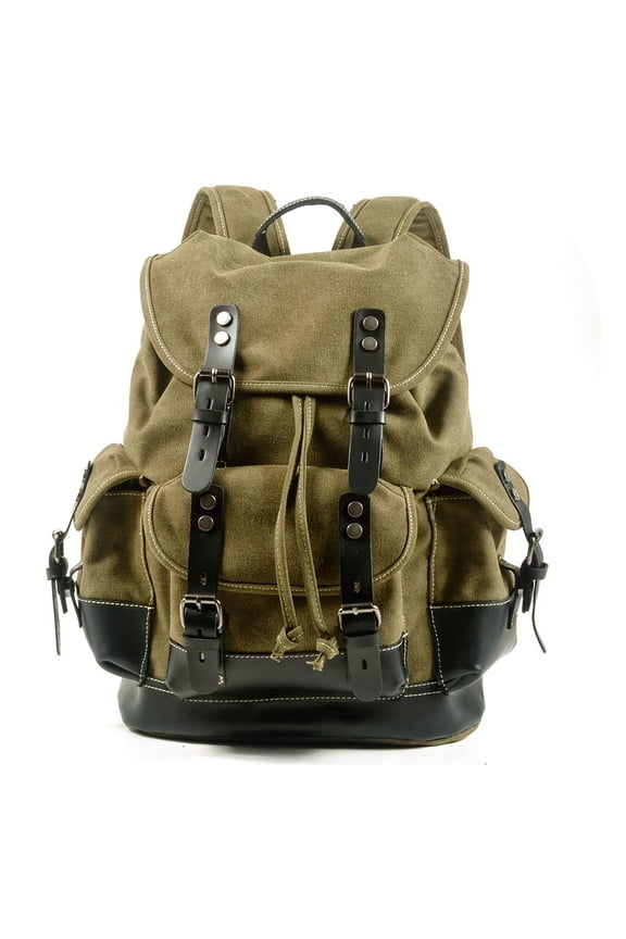 Waterproof Canvas & Genuine Leather Backpack, Travel, Hiking, School Bag