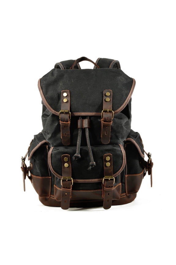 Waterproof Canvas & Genuine Leather Backpack, Travel, Hiking, School Bag