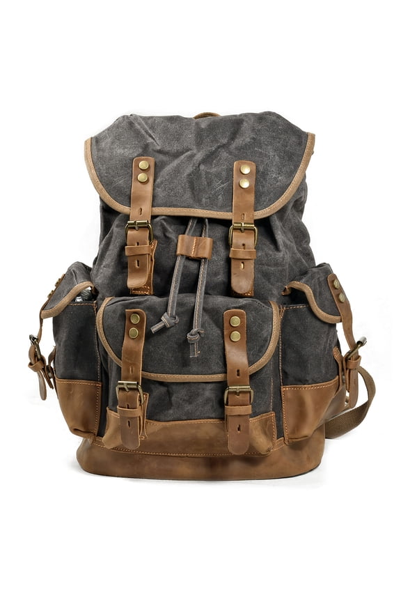 Waterproof Canvas & Genuine Leather Backpack, Travel, Hiking, School Bag
