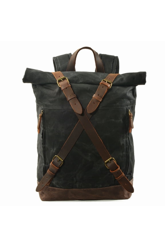 Waterproof Travel Backpack Anti-Theft Laptop Hiking Bag - Full-Grain Cowhide  Leather & Waxed Canvas Backpack