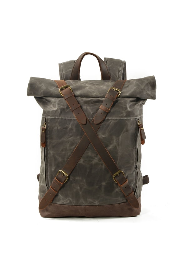 Waterproof Travel Backpack Anti-Theft Laptop Hiking Bag - Full-Grain Cowhide Leather & Waxed Canvas Backpack