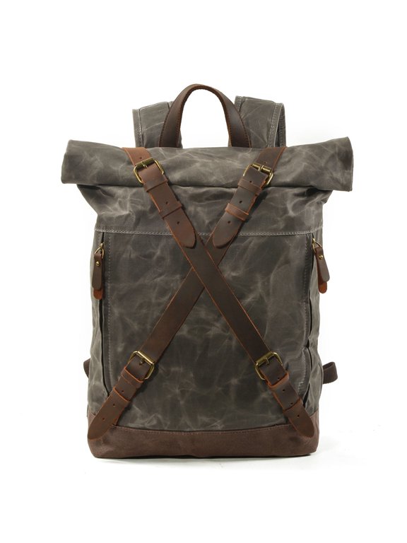 Waterproof Travel Backpack Anti-Theft Laptop Hiking Bag - Full-Grain Cowhide Leather & Waxed Canvas Backpack