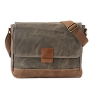 ISMART Waterproof Waxed Canvas, Genuine Leather Crossbody Bag, Messenger Shoulder Bag for Work/Travel