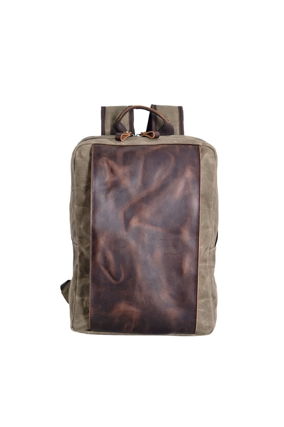 Waterproof Waxed Canvas & Genuine Leather Outdoor Backpack - 16" Laptop Travel Hiking Backpack with Thick Padded Shoulders
