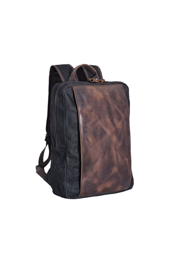 Waterproof Waxed Canvas & Genuine Leather Outdoor Backpack - 16" Laptop Travel Hiking Backpack with Thick Padded Shoulders