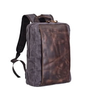 ISMART Waterproof Waxed Canvas & Genuine Leather Outdoor Backpack - 16" Laptop Travel Hiking Backpack with Thick Padded Shoulders