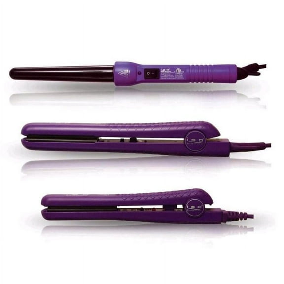 ISO Beauty Full Set with 1.25" Hair Straightener, Curling Iron Wand and Mini Flat Iron Complete Full Set (Purple)