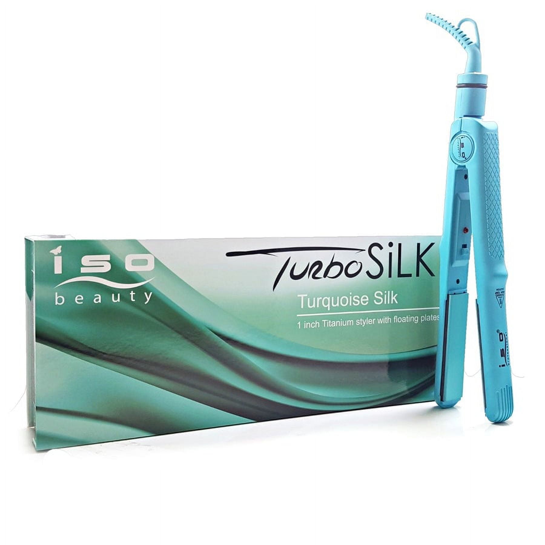 ISO Beauty Turbo Silk Edition 1 Inch Scratch resistant Titanium Plates Hair Straightener Flat Iron - Curved, Sleek Body Design Allows You To Create Multiple Styles - (Turquoise)