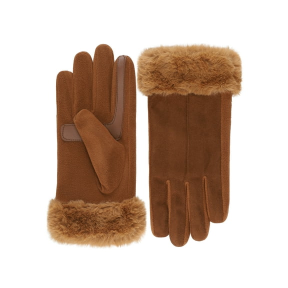 Isotoner Women's Water Reppellent Microsuede Gloves with Faux Fur Cuff