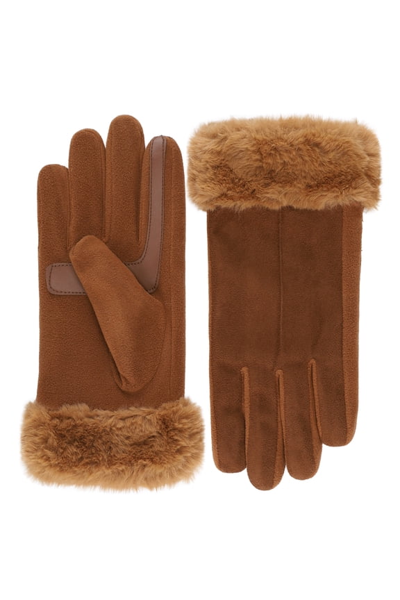 Women's Water Reppellent Microsuede Gloves with Faux Fur Cuff