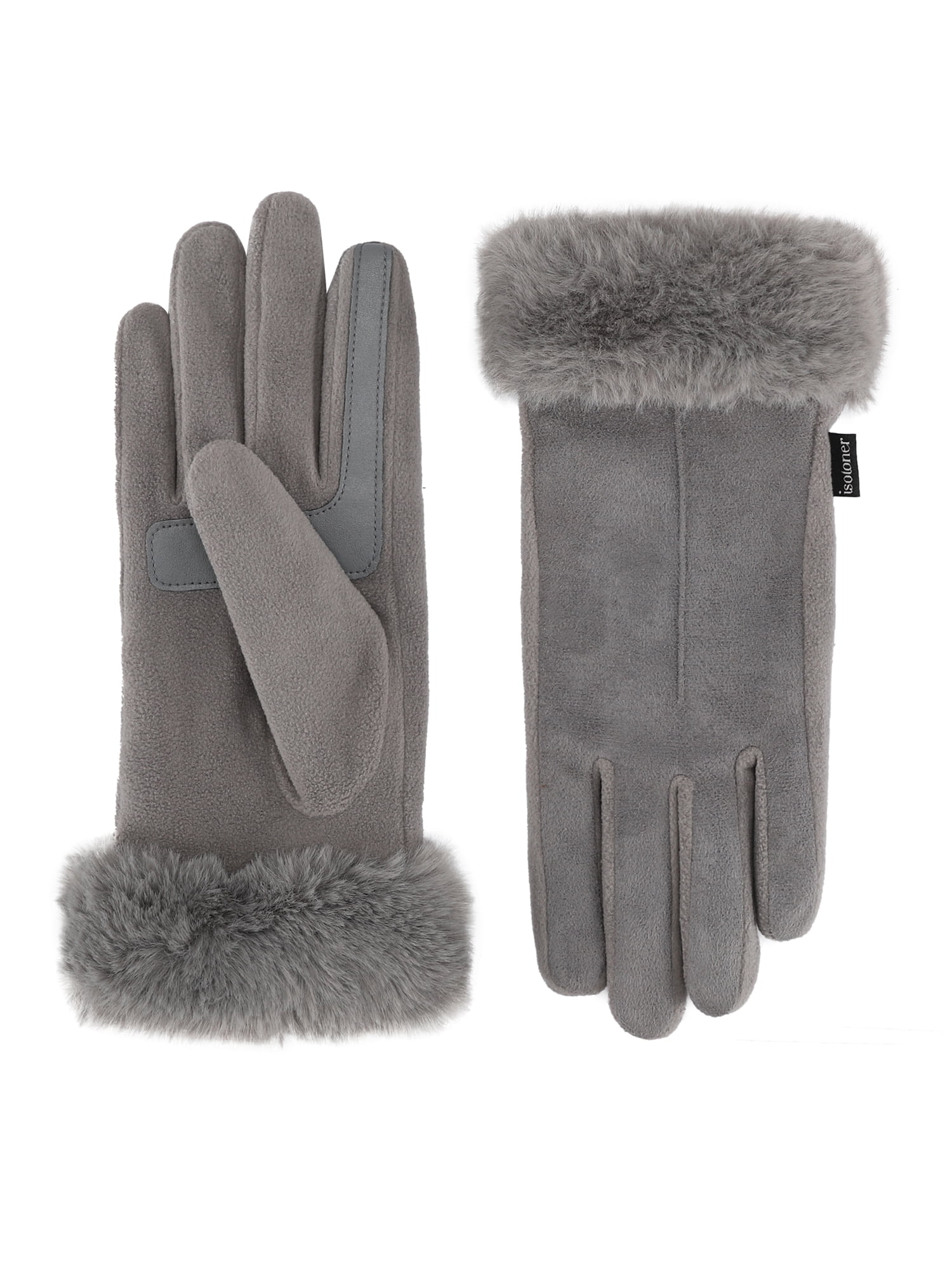 Isotoner Women's Water Reppellent Microsuede Gloves with Faux Fur Cuff