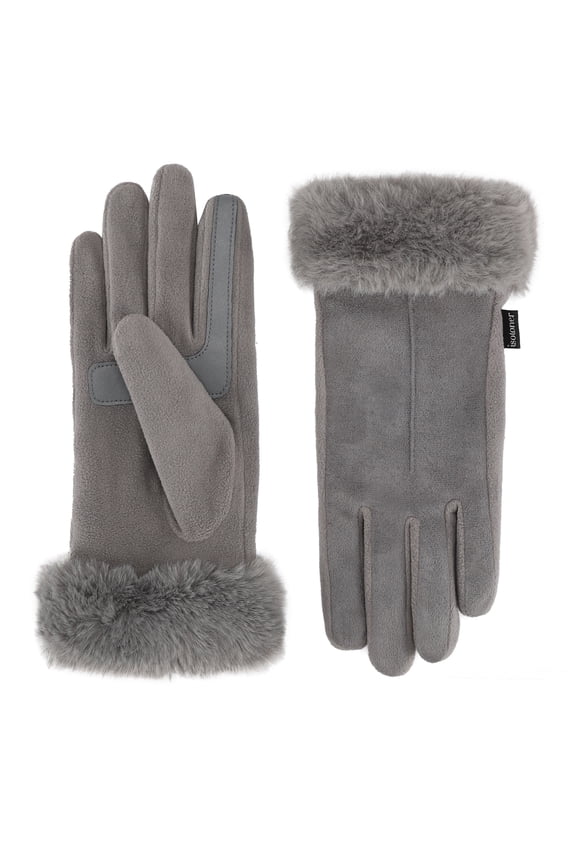 Women's Water Reppellent Microsuede Gloves with Faux Fur Cuff