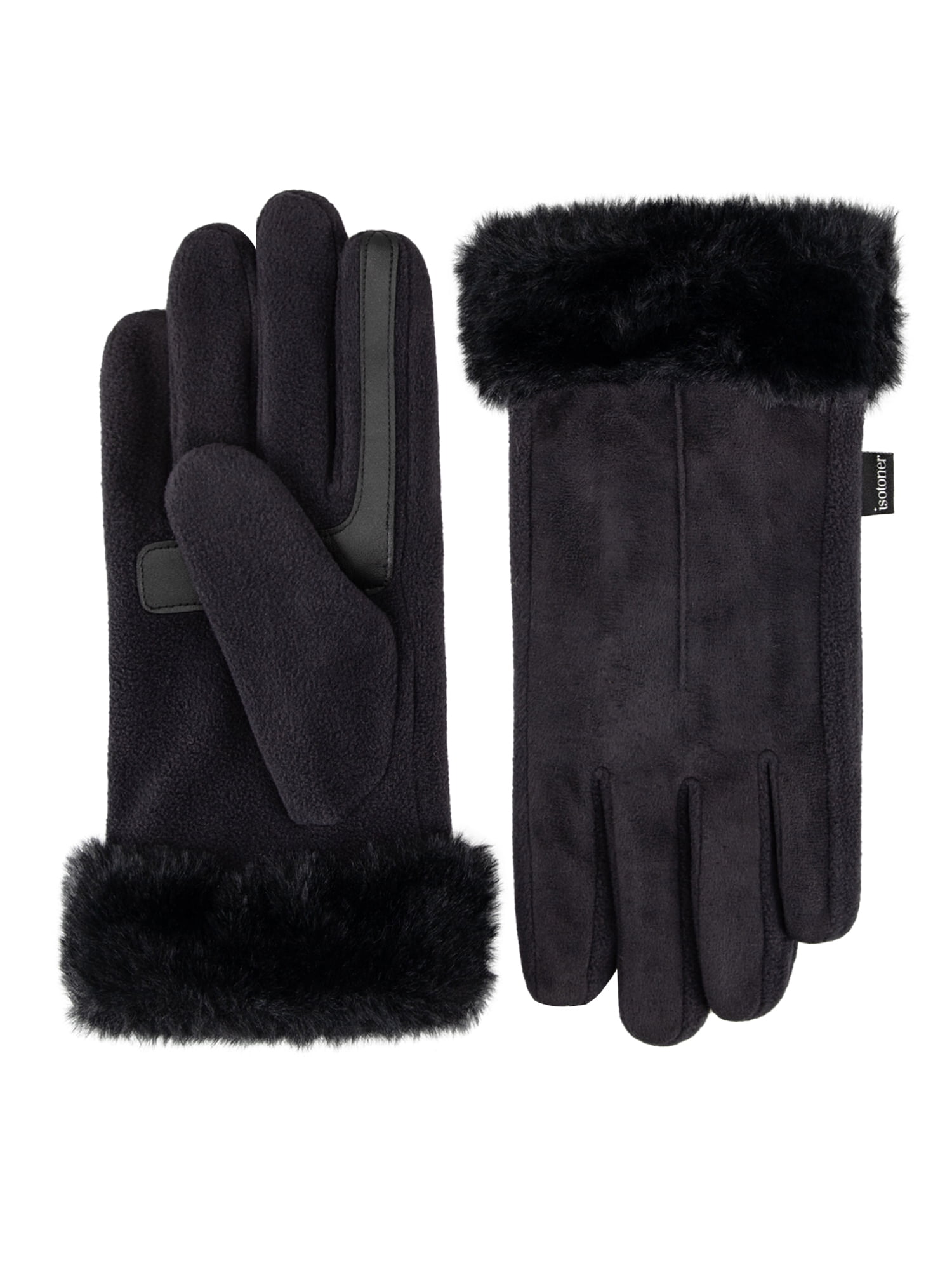 Isotoner Women's Water Reppellent Microsuede Gloves with Faux Fur Cuff