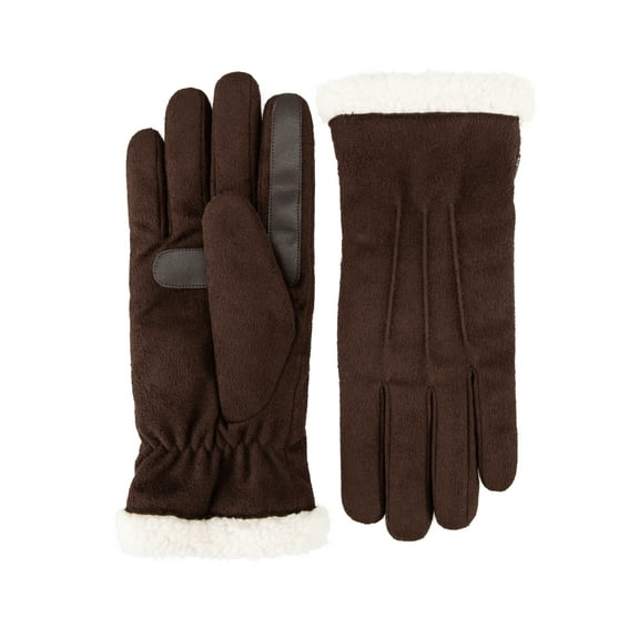 Isotoner Women's Microsuede Touchscreen Gloves with Sherpa Cuff, Dark Chocolate Brown