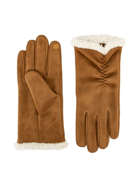 Women's Stretch Microsuede Touchscreen Gloves, Brown