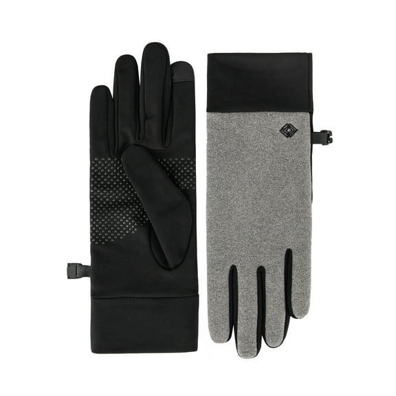Isotoner Women's Water Repellent Fleece Gloves with Spandex Palm, Gray and Black