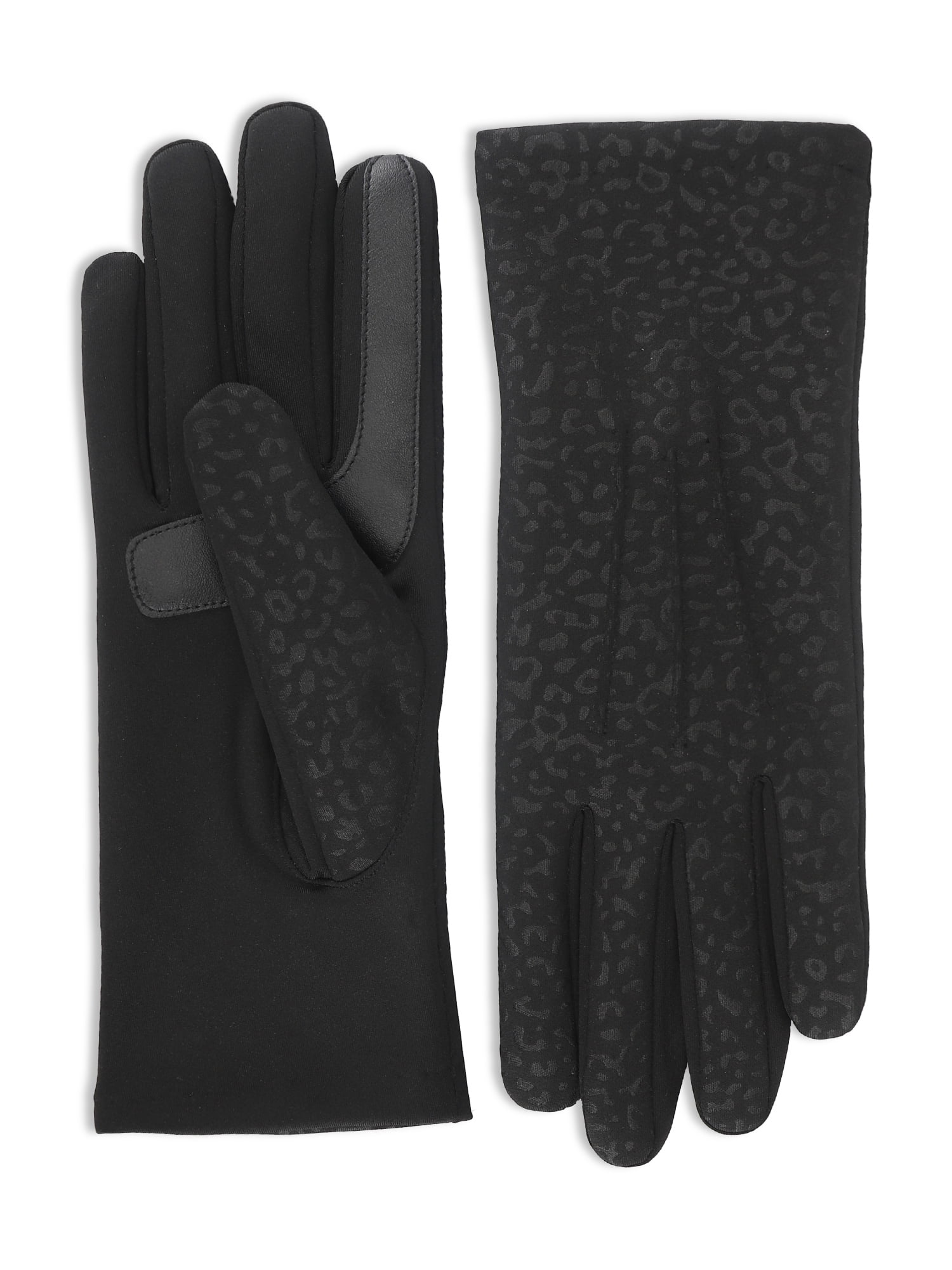 Isotoner Women's Everyday Spandex Gloves with Fleece Lining, Black, L/XL