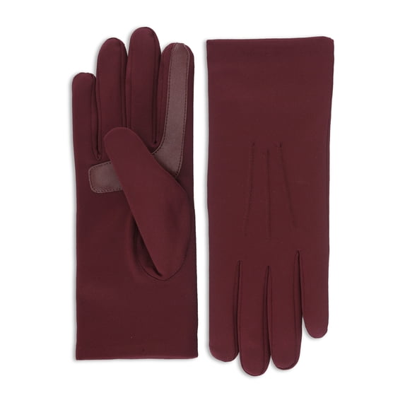 Isotoner Women's Everyday Spandex Gloves with Fleece Lining, Wine, L/XL