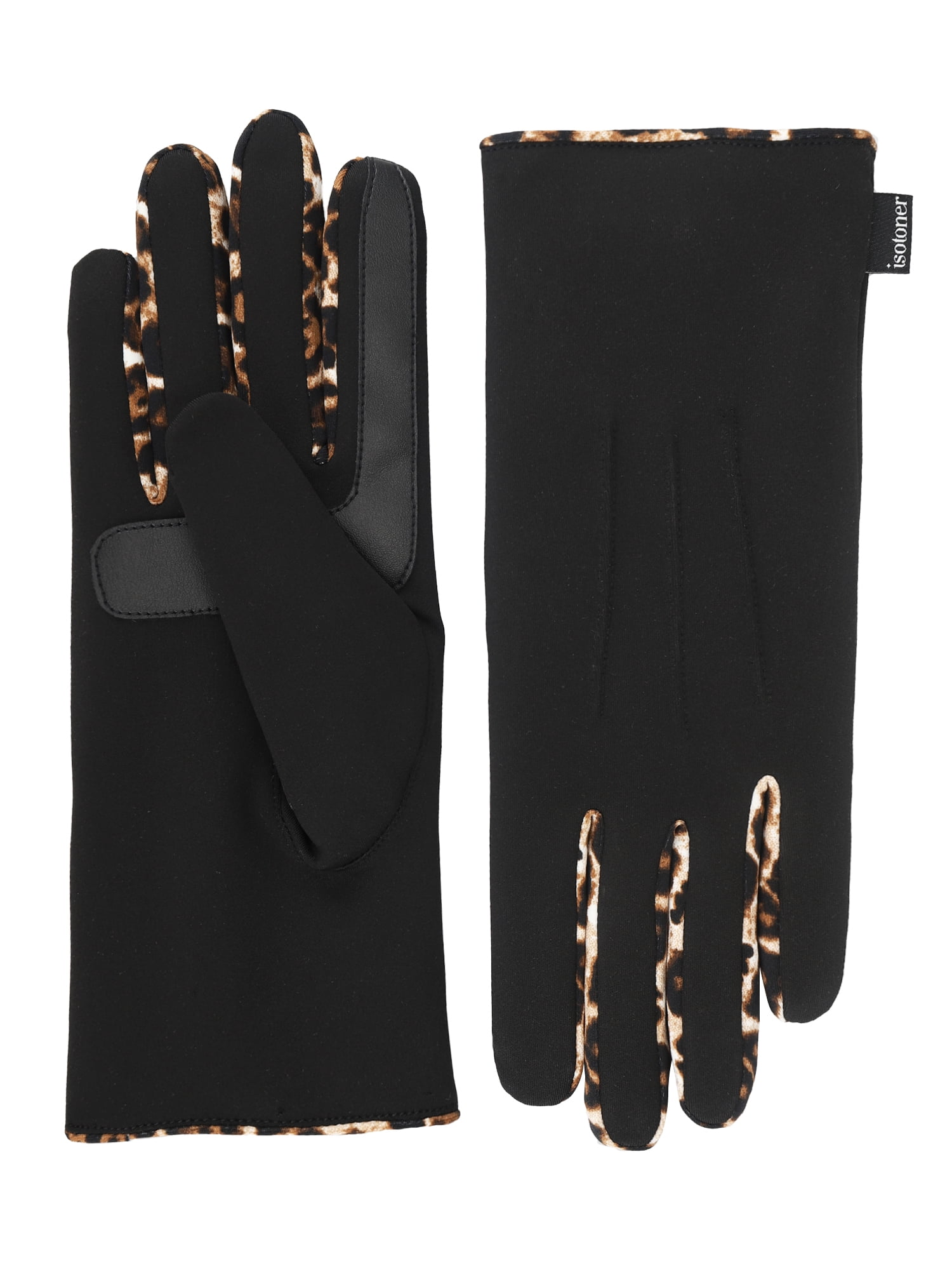 Isotoner Women's Leopard Print Trim Stretch Gloves, L/XL