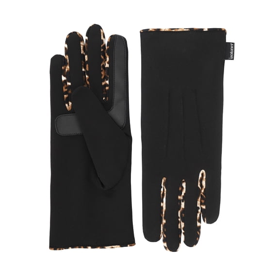 Isotoner Women's Leopard Print Trim Stretch Gloves, S/M