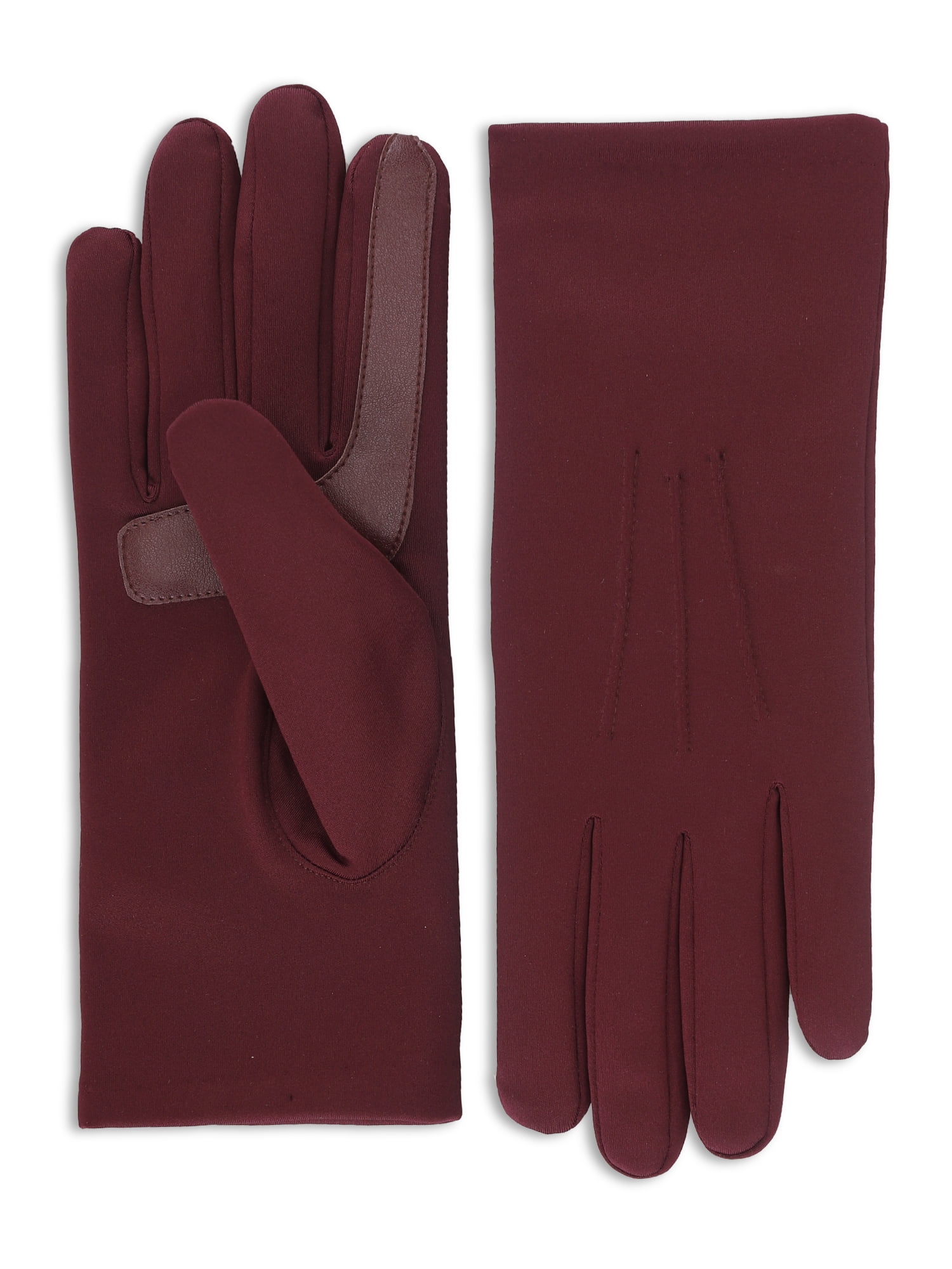 Isotoner Women's Everyday Spandex Gloves with Fleece Lining, Wine, L/XL