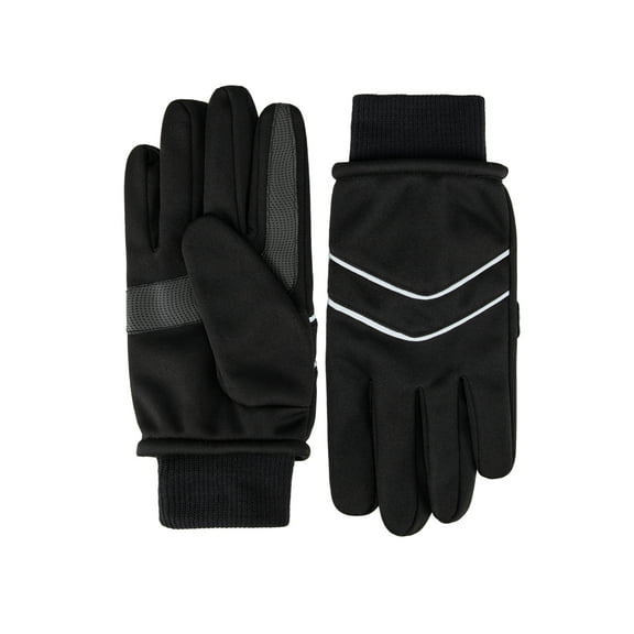 Isotoner Women's Moisture Wicking Touchscreen Gloves, Black with Reflective Detailing