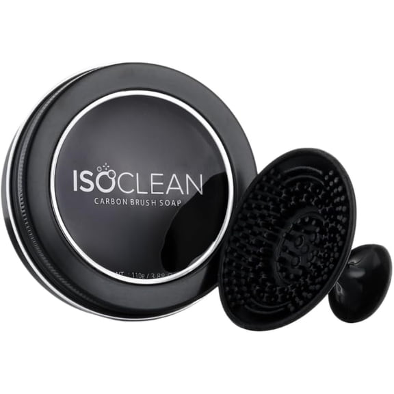 ISOCLEAN Carbon Brush Soap - Solid Makeup Brush Cleaner with Scrubbing Mat, Made from Charcoal, Easy to Use, Removes Dirt and Residue from Makeup Brushes and Sponges, Vegan, Not Tested on Animals