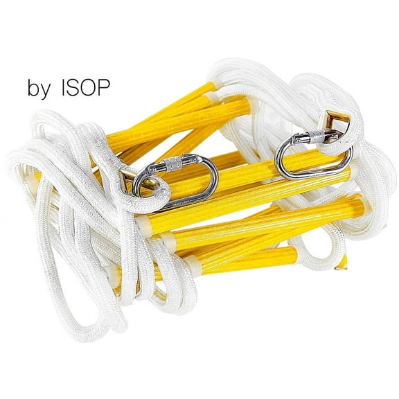 ISOP 25 ft Emergency Fire Escape Ladder 3 Story- Flame Resistant Safety Rope Ladder With Hooks - Fast To Deploy & Easy To Use - Compact & Easy to Store - Reusable - Weight Capacity up to 2500 Pounds