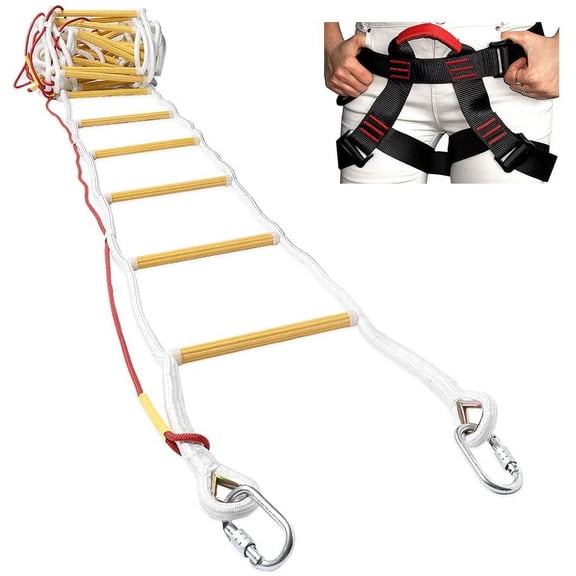 ISOP Balcony Escape Ladder 4 Story Homes | Fire Escape Ladder for Kids & Adults with Harness | 32 ft