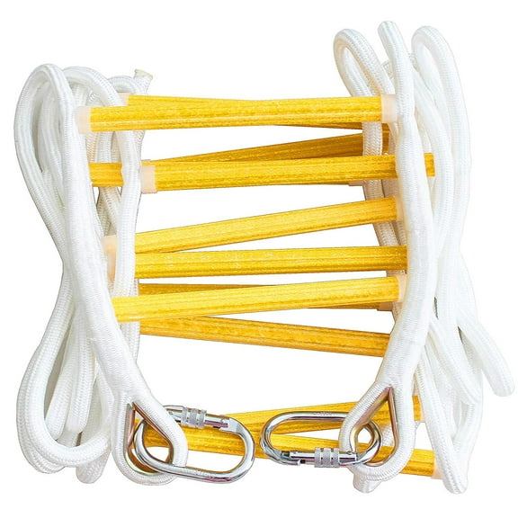 ISOP Emergency Fire Escape Rope Ladder 2 Story 16ft with Carabiners - Reusable, Lightweight & Portable