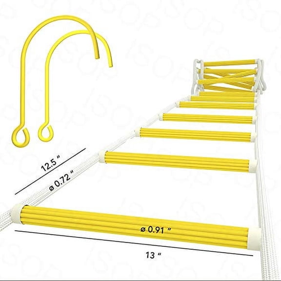 ISOP Fire Escape Ladder for Third Story Windows 25ft | Emergency Escape Rope Ladder with Hooks