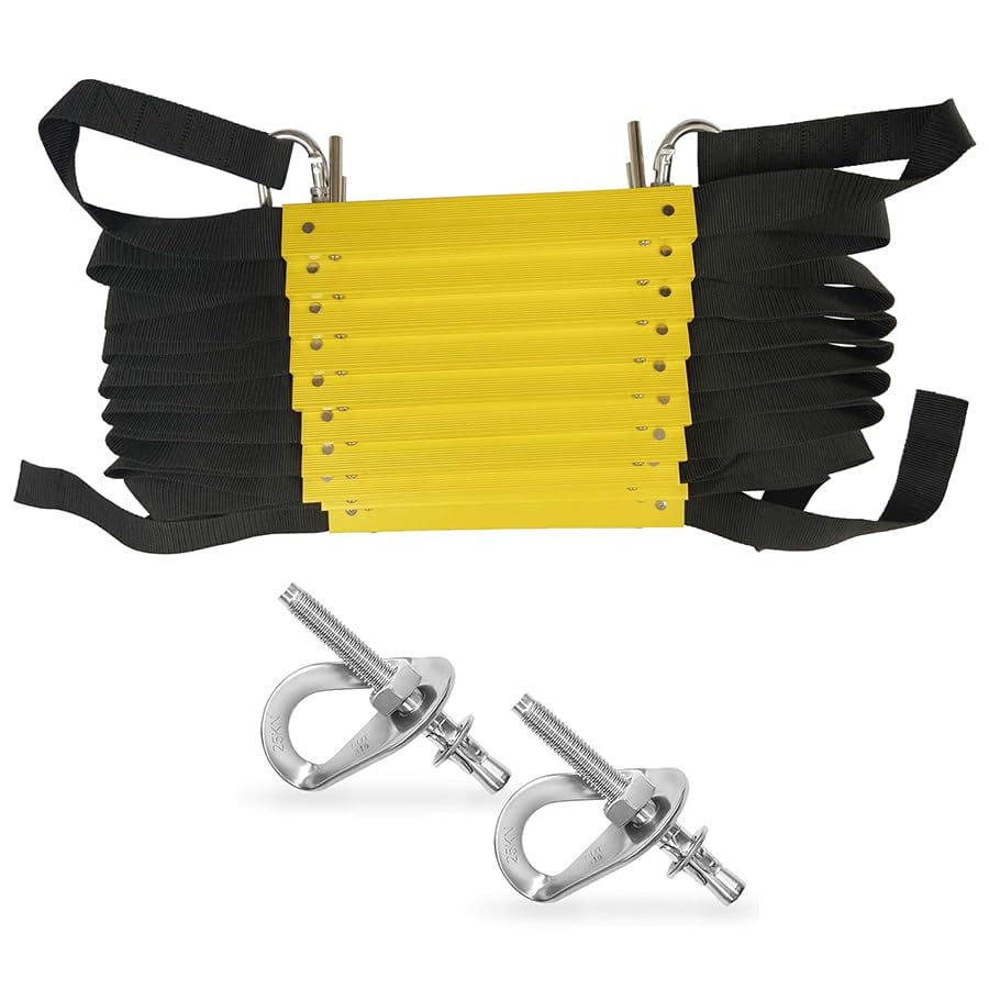 ISOP Fire Escape Rope Ladder 32ft (10m) with Mounting Anchors Fire Escape Ladder for Home 4th