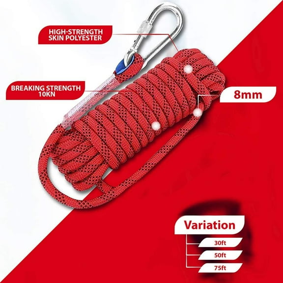 ISOP Outdoor Indoor Climbing Rope 75ft (23m) 8mm with Carabiners - for Kids and Adults - Nylon Rope