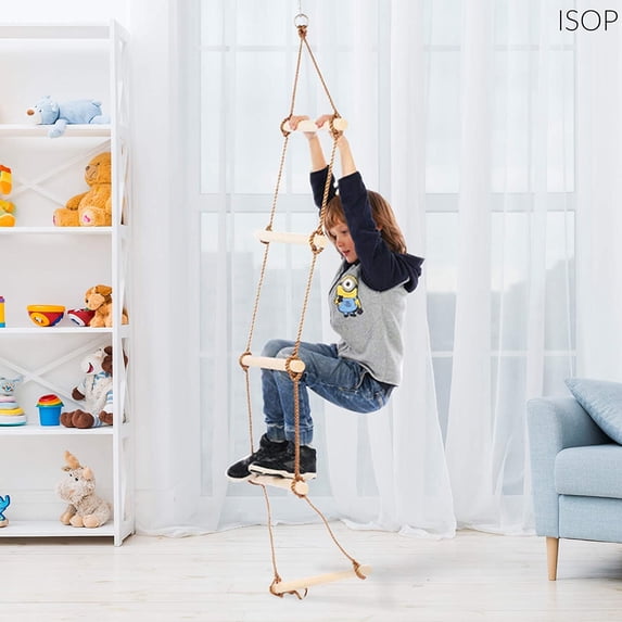 ISOP Tree Climbing Rope Ladder 16ft (5m) for Kids or Adults - Outdoor/Indoor Swing Set Accessories - Playground Equipment - Suitable for Attic Garden or Wall Painting