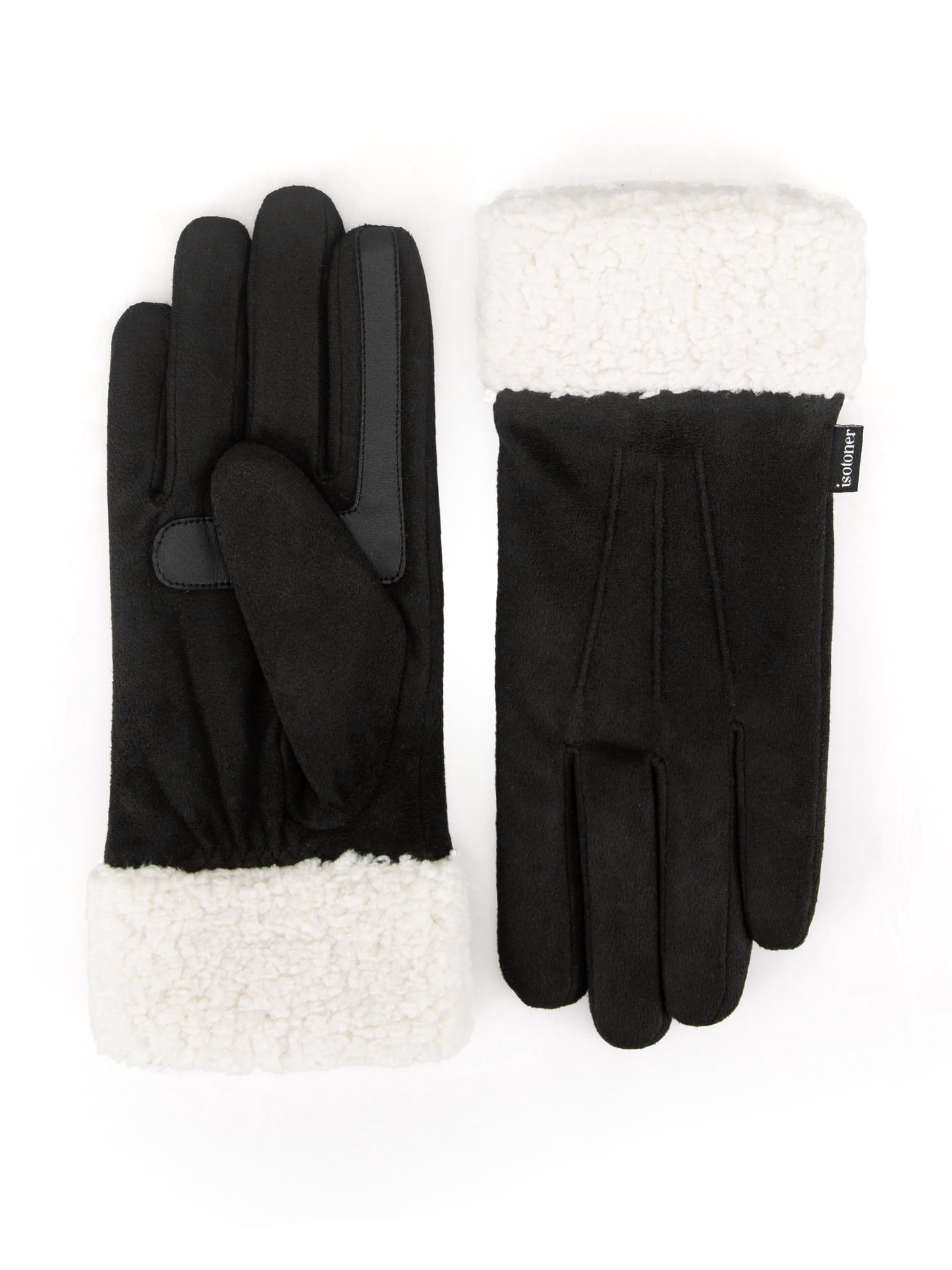 Isotoner Women's Ultraplush Microsuede Gloves with Sherpa Cuff, Black, S/M