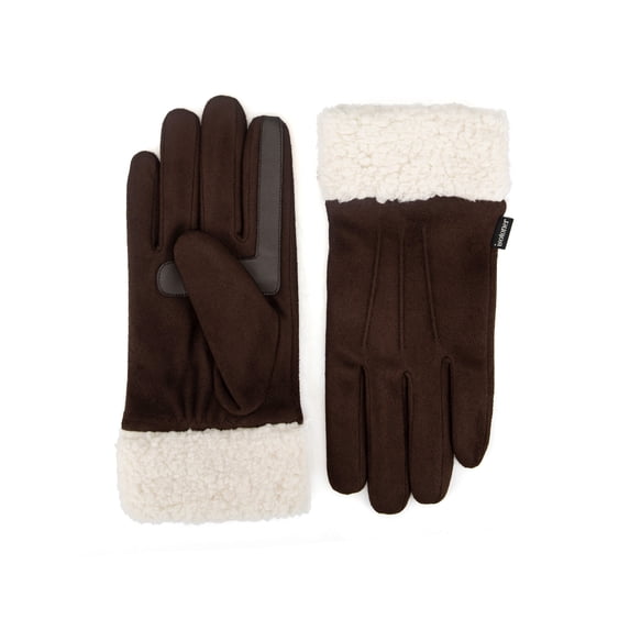Isotoner Women's Ultraplush Microsuede Gloves with Sherpa Cuff, Brown, L/XL
