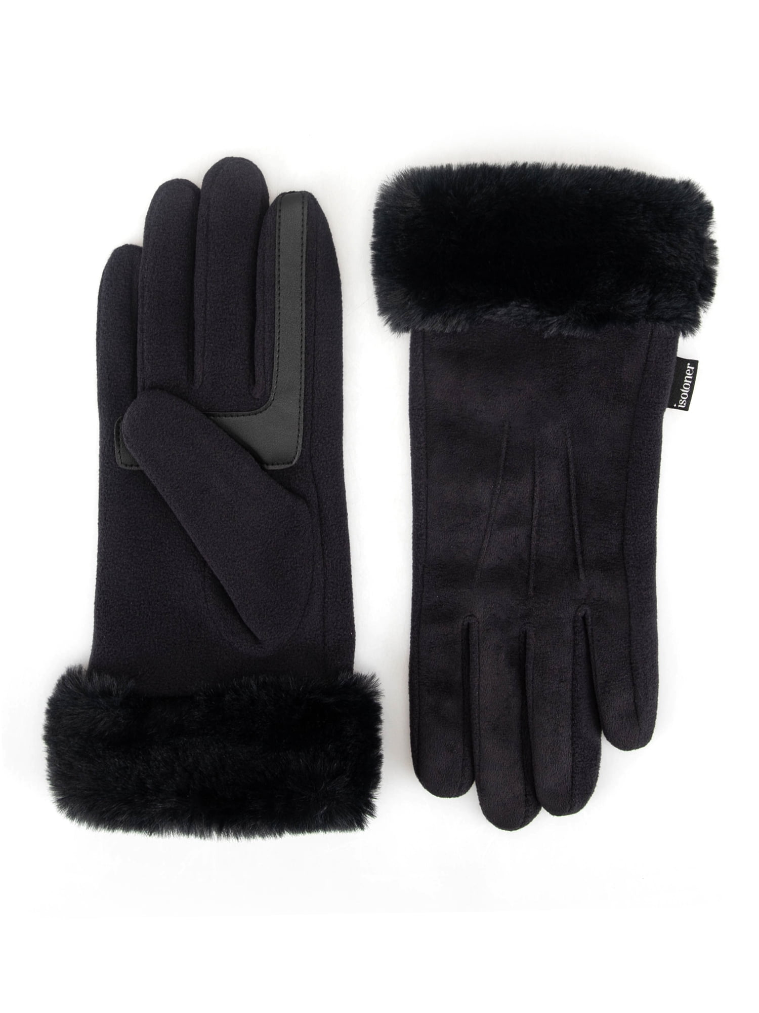 Isotoner Women's Microsuede Gloves with Faux Fur Cuff